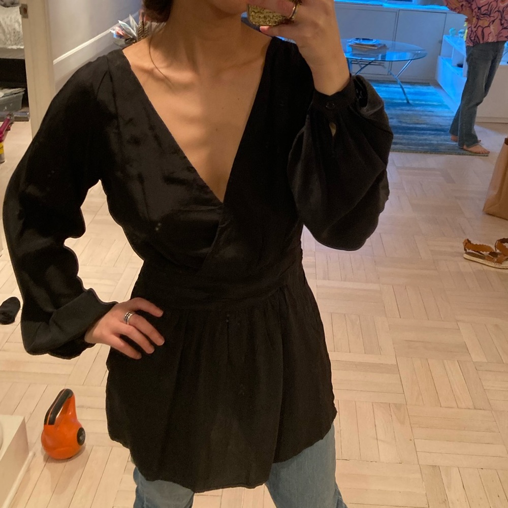 Silk Black Long Sleeves Blouse